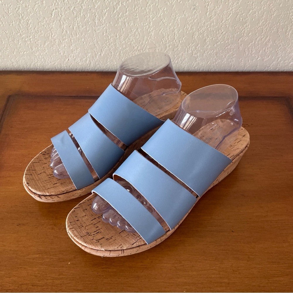 Kork-Ease Womens Menzie Slides Sandals Cork Wedge Heel Blue